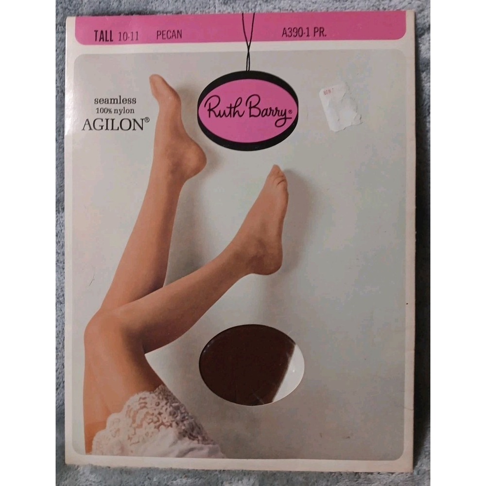 Vtg Ruth Barry Stockings Pecan Tall 10-11 Seamless Agilon Stretch Hosiery READ